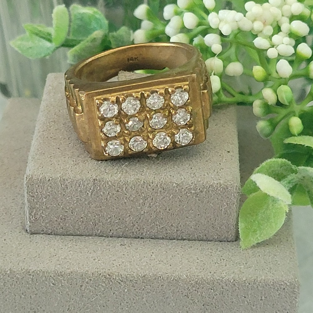14K Gold Plated Rhinestone Statement Ring Size 10 Geometric 12.3g